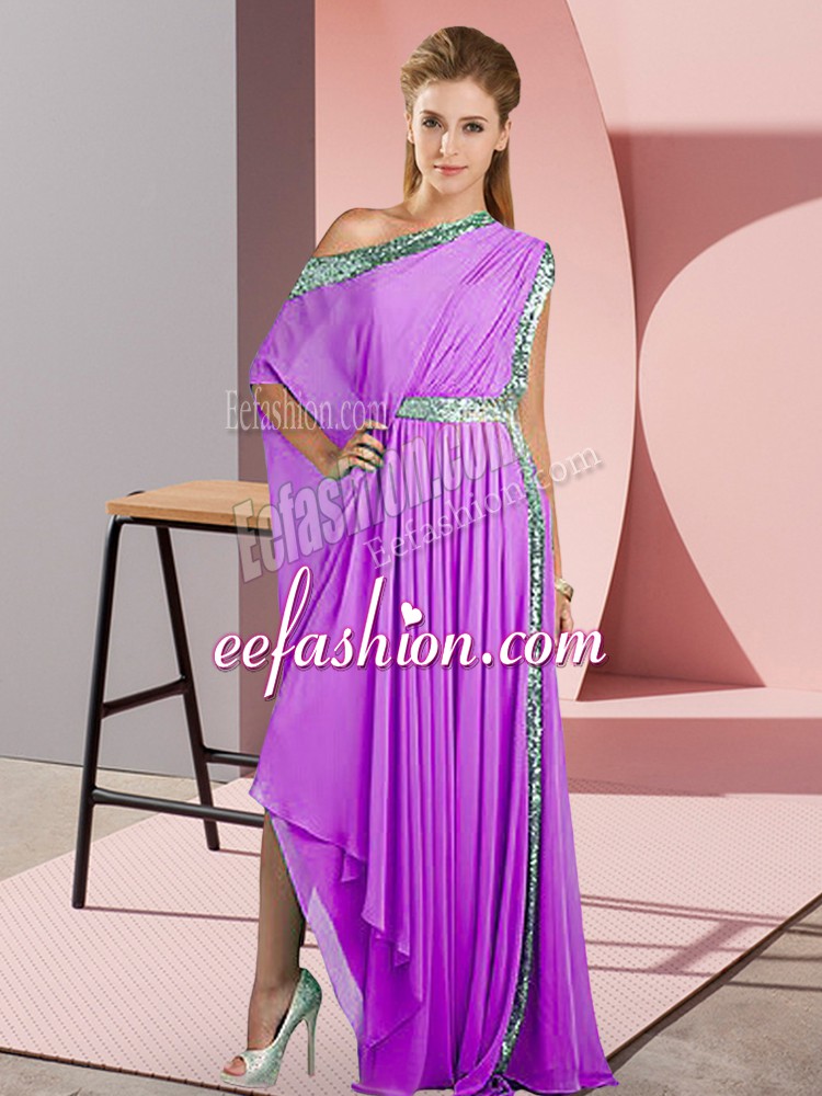 Enchanting Lavender Side Zipper Homecoming Dress Sequins Sleeveless Asymmetrical