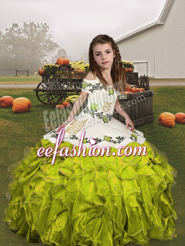  Ball Gowns Little Girl Pageant Gowns Olive Green Straps Organza Sleeveless Floor Length Lace Up