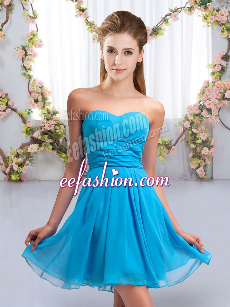  Aqua Blue Sleeveless Ruching Mini Length Dama Dress