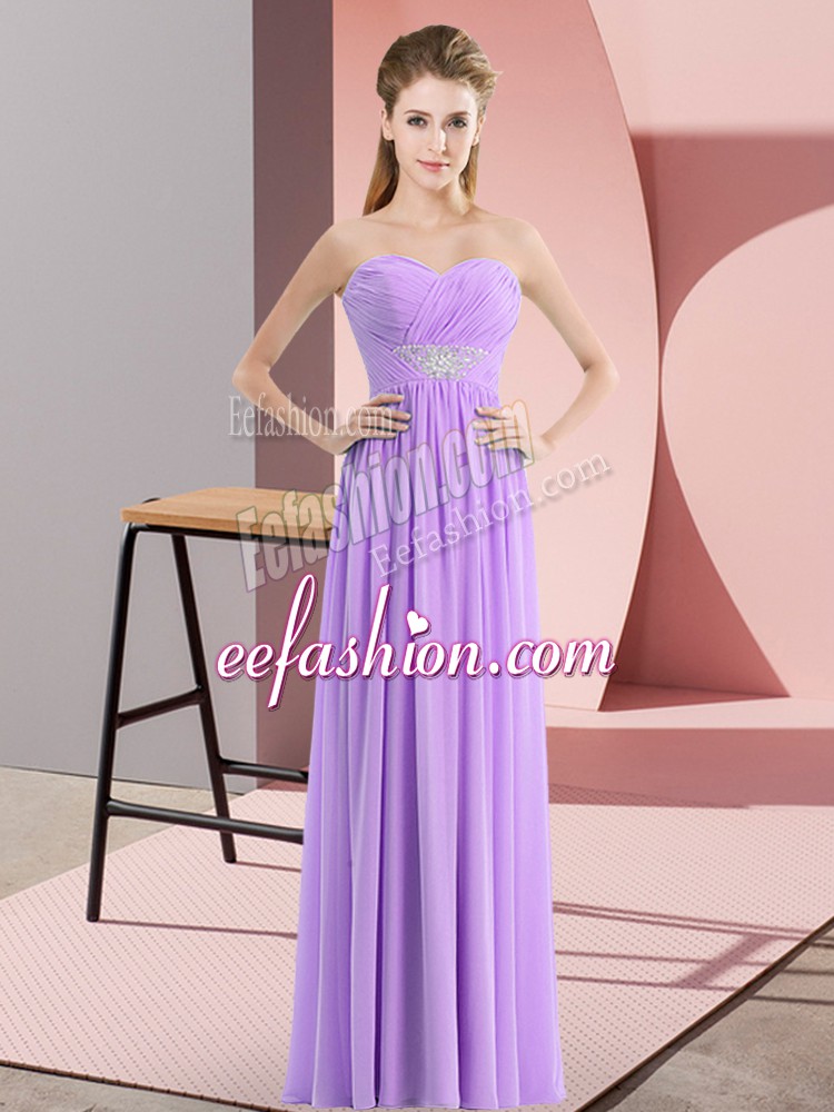  Lavender Chiffon Zipper Evening Dress Sleeveless Floor Length Beading