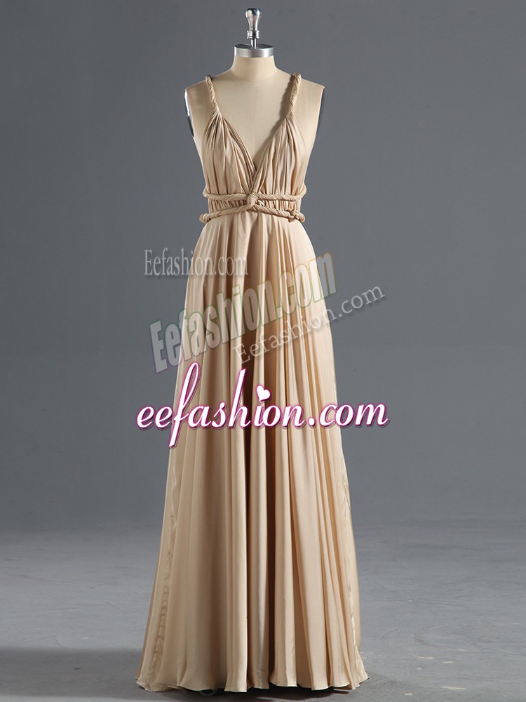  Chiffon Sleeveless Floor Length Prom Evening Gown and Ruching