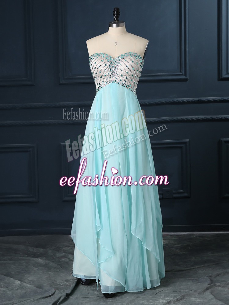  Empire Dress for Prom Light Blue Sweetheart Chiffon Sleeveless Floor Length Zipper
