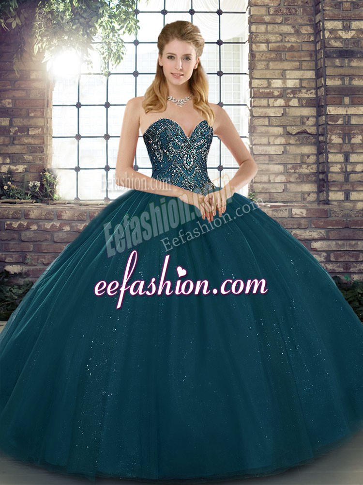  Floor Length Ball Gowns Sleeveless Teal Sweet 16 Quinceanera Dress Lace Up