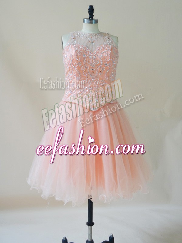 Romantic Pink Lace Up Scoop Beading Homecoming Dress Organza Sleeveless