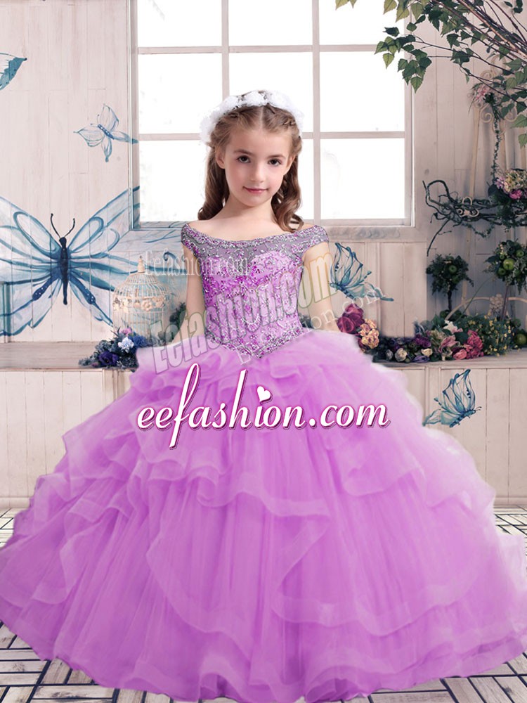 Elegant Sleeveless Beading Lace Up Little Girls Pageant Dress