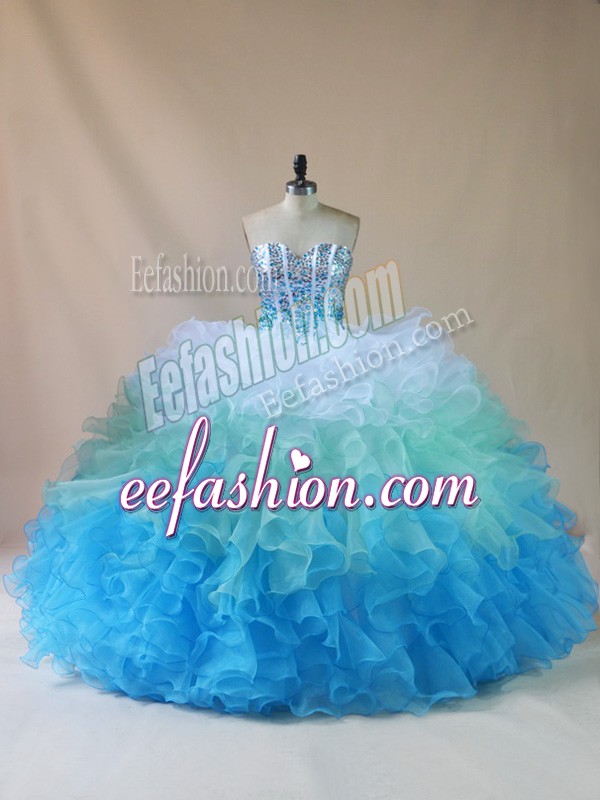 Shining Ball Gowns Sweet 16 Dress Multi-color Sweetheart Organza Sleeveless Floor Length Lace Up