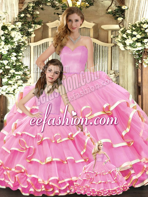  Organza Sleeveless Floor Length 15 Quinceanera Dress and Ruffled Layers