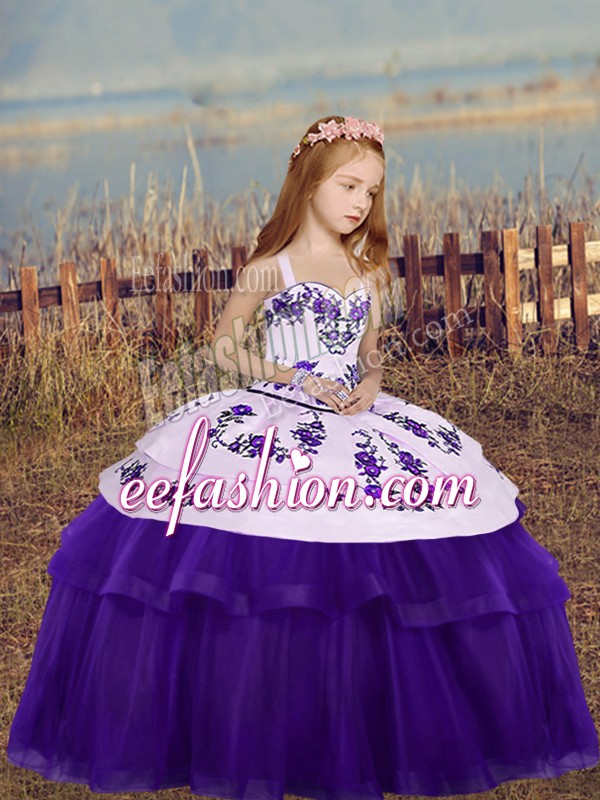  Floor Length Ball Gowns Sleeveless Eggplant Purple Kids Formal Wear Side Zipper