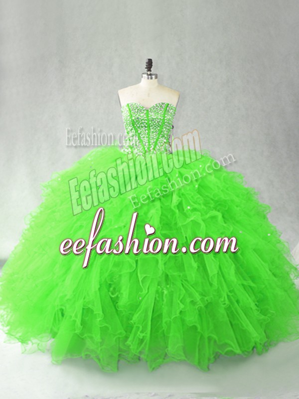 Flare Ball Gowns Sweetheart Sleeveless Tulle Floor Length Lace Up Beading and Ruffles Quinceanera Dresses