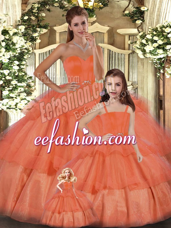 Stunning Orange Lace Up Sweetheart Ruffled Layers 15th Birthday Dress Organza Sleeveless