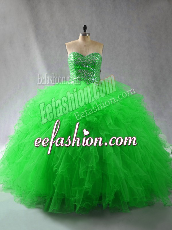 Fantastic Sweetheart Neckline Beading and Ruffles Sweet 16 Quinceanera Dress Sleeveless Lace Up