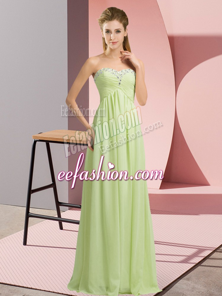 Deluxe Sweetheart Sleeveless Lace Up Dress for Prom Yellow Green Chiffon