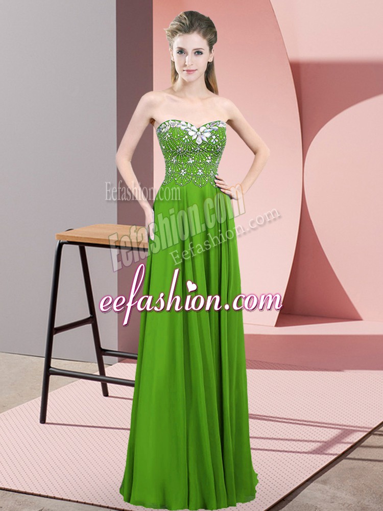  Floor Length Zipper Prom Dresses Green for Prom and Party with Beading