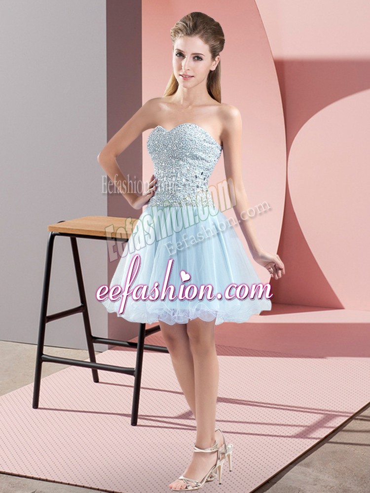Glorious Sleeveless Zipper Mini Length Beading Prom Evening Gown
