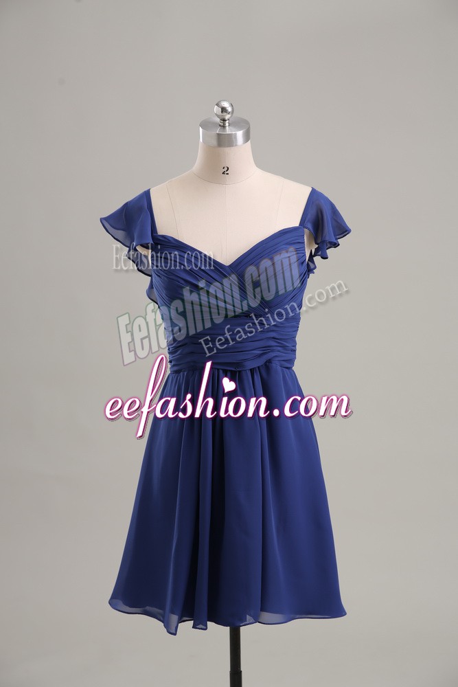 Free and Easy Blue Chiffon Lace Up Sweetheart Sleeveless Mini Length Prom Dress Ruching