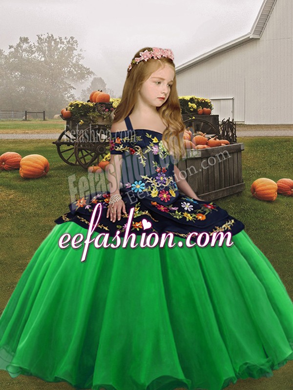  Ball Gowns Little Girls Pageant Dress Green Straps Organza Sleeveless High Low Lace Up