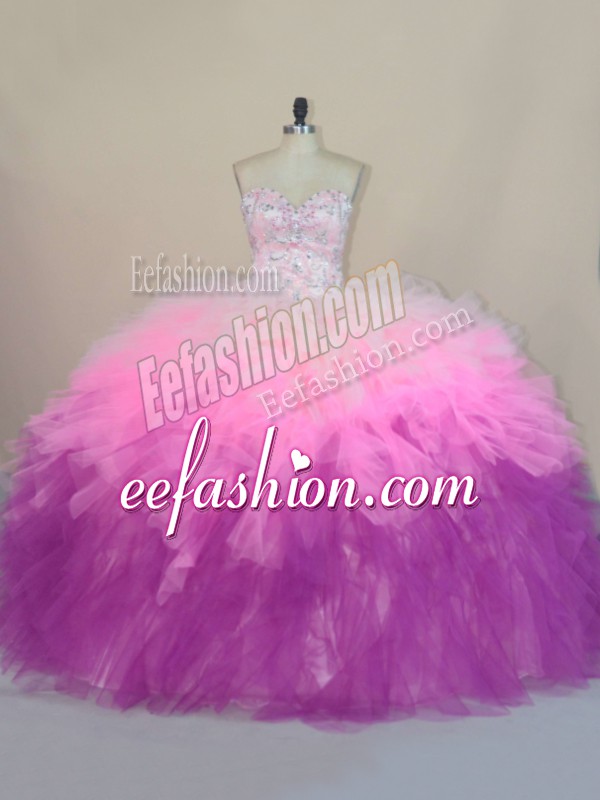 Best Selling Brush Train Ball Gowns Sweet 16 Dress Multi-color Sweetheart Tulle Sleeveless Lace Up