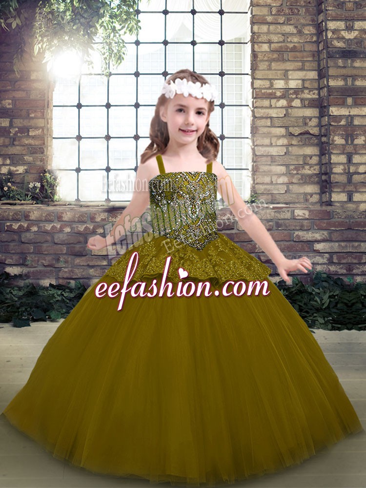  Floor Length Ball Gowns Sleeveless Olive Green Glitz Pageant Dress Lace Up