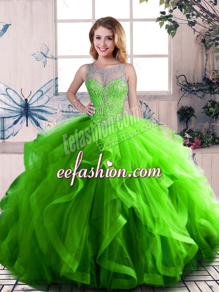 Ball Gowns Sleeveless Green Sweet 16 Dress Lace Up