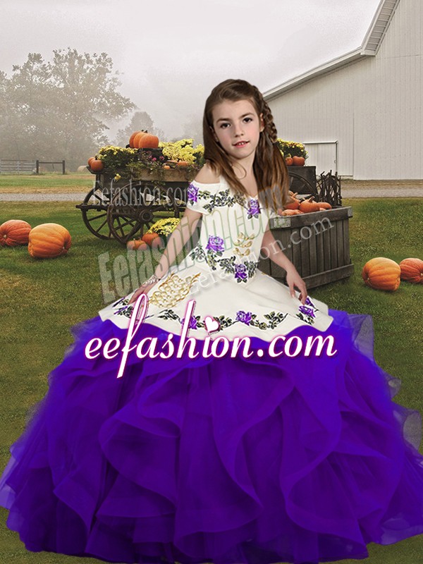  Purple Sleeveless Organza Lace Up Pageant Gowns For Girls for Party and Wedding Party