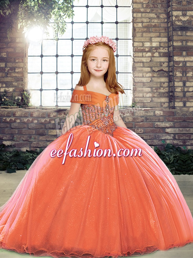 Superior Sleeveless Lace Up Floor Length Beading Little Girls Pageant Dress