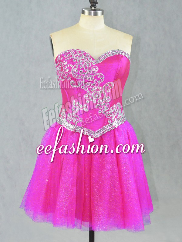  Fuchsia Sleeveless Tulle Lace Up for Prom and Party