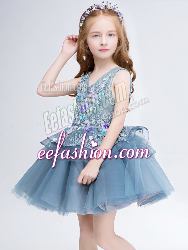  Tulle Sleeveless Mini Length Flower Girl Dresses for Less and Lace and Appliques