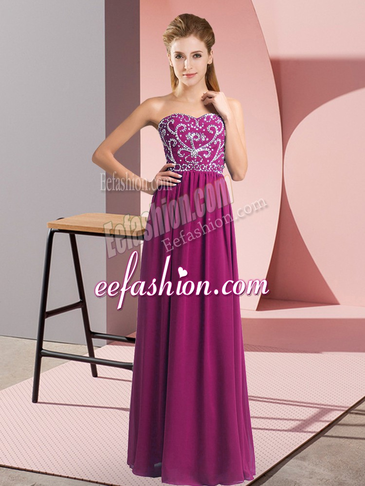 Hot Sale Fuchsia Sweetheart Neckline Beading Prom Dress Sleeveless Lace Up