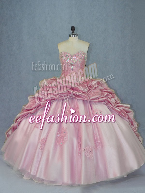  Pink Sleeveless Beading and Appliques and Pick Ups Lace Up Sweet 16 Dress