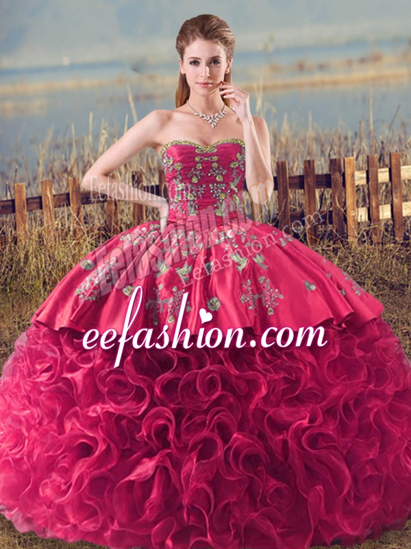 Exceptional Sleeveless Lace Up Embroidery and Ruffles Ball Gown Prom Dress