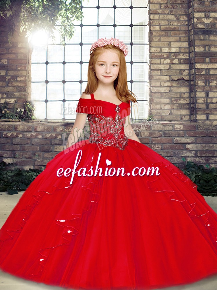 Exquisite Red Sleeveless Beading Floor Length Kids Formal Wear