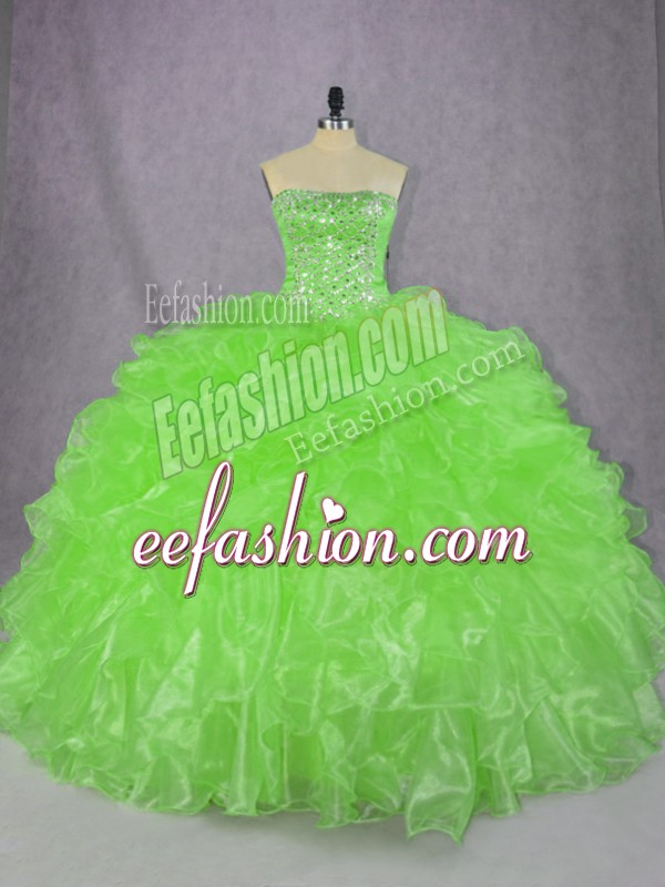 Glorious Sleeveless Organza Floor Length Lace Up 15th Birthday Dress in with Beading and Ruffles