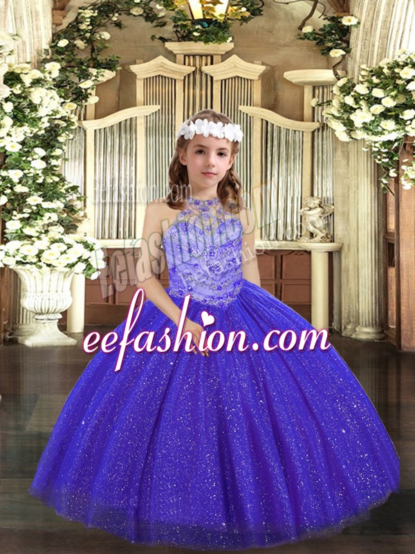 Best Floor Length Lace Up Winning Pageant Gowns Royal Blue for Party and Sweet 16 and Wedding Party with Beading