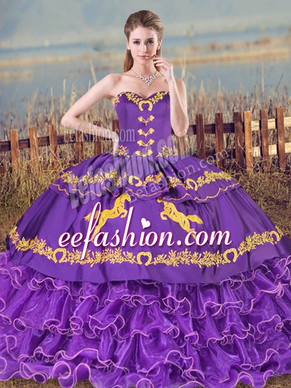  Purple Sleeveless Organza Lace Up Ball Gown Prom Dress for Sweet 16 and Quinceanera