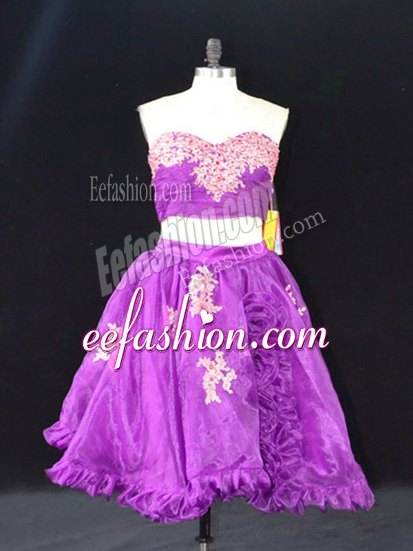  Mini Length Zipper Prom Gown Eggplant Purple for Prom and Party with Appliques and Ruffles