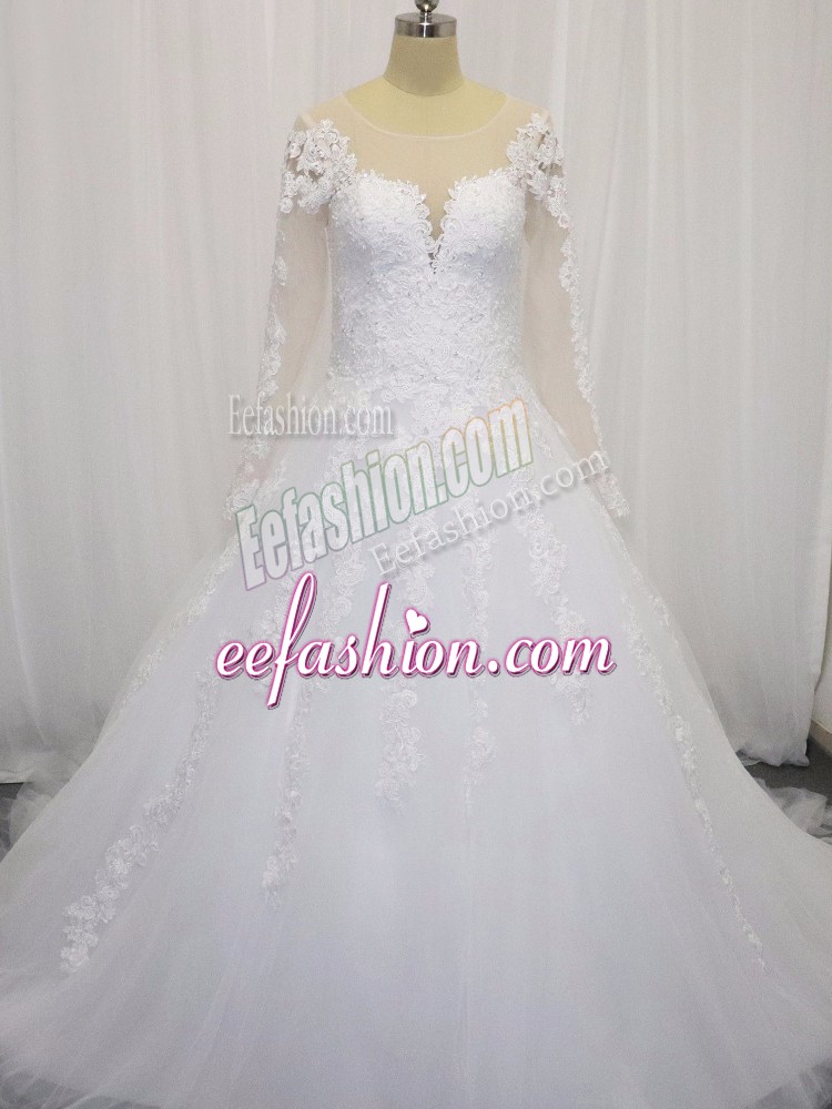  Long Sleeves Court Train Beading and Lace Zipper Wedding Gowns