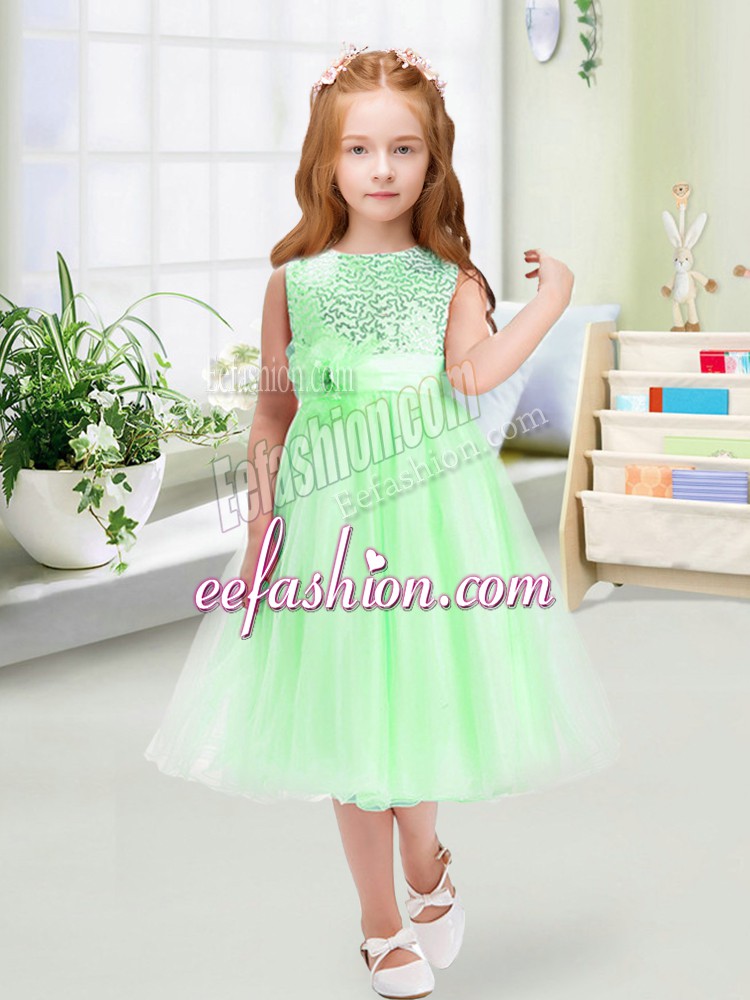 Edgy Tea Length Zipper Toddler Flower Girl Dress for Wedding Party with Sequins and Hand Made Flower