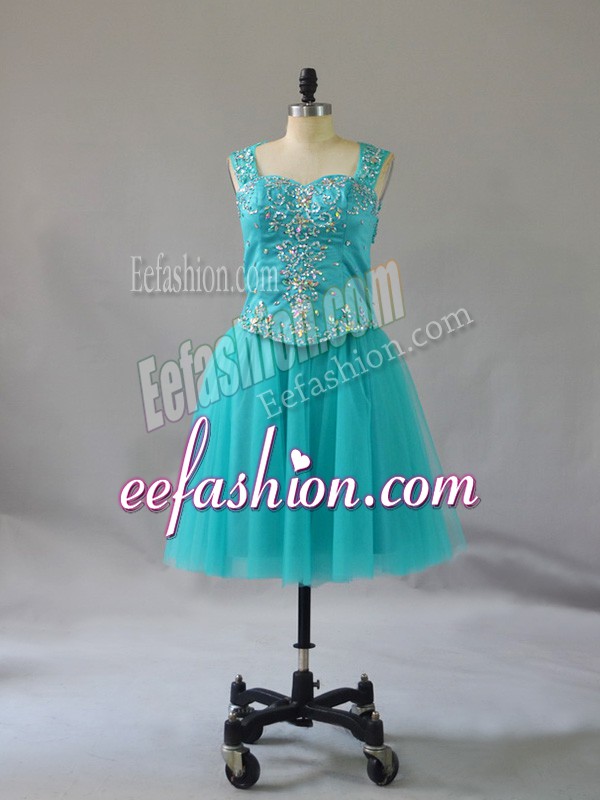 Stunning Aqua Blue Sleeveless Tulle Zipper Prom Gown for Prom and Party