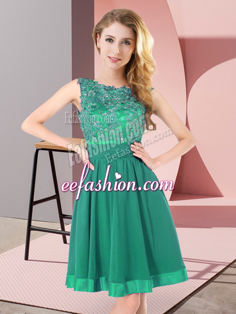  Turquoise Empire Beading and Appliques Bridesmaid Gown Backless Chiffon Sleeveless Mini Length