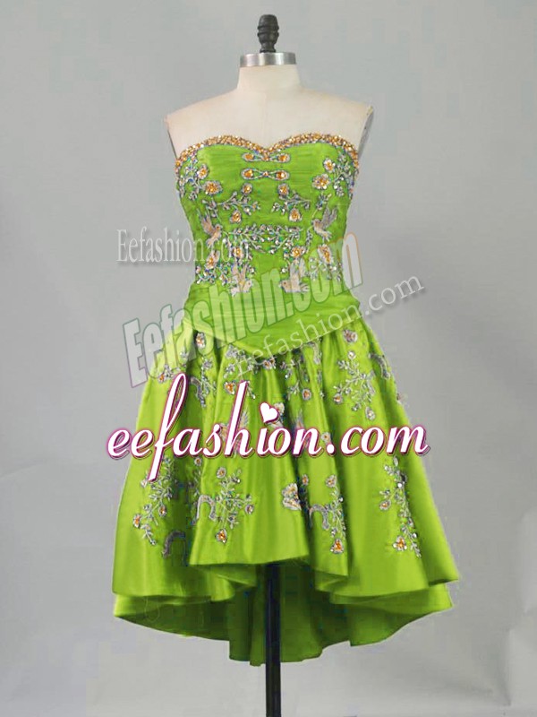 Designer Sleeveless Mini Length Lace Up Homecoming Dress in Olive Green with Embroidery