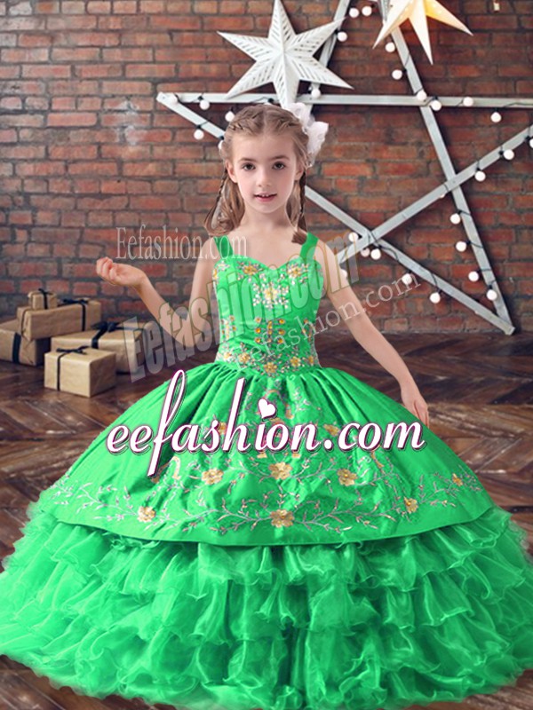  Sleeveless Lace Up Floor Length Embroidery and Ruffled Layers Pageant Dresses