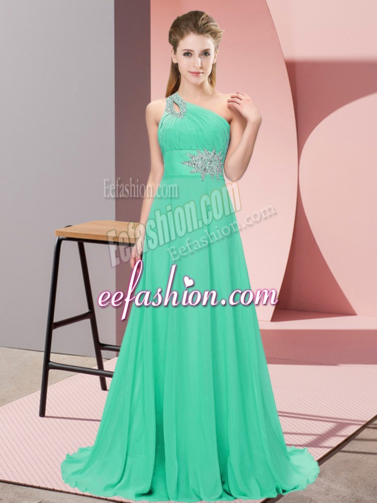  Apple Green Sleeveless Chiffon Lace Up Prom Evening Gown for Prom and Party and Military Ball