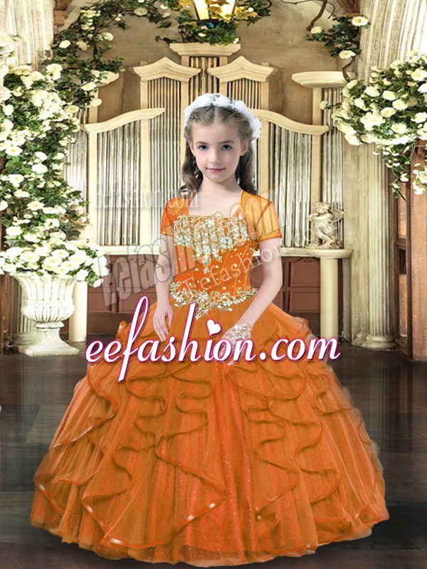  Floor Length Ball Gowns Sleeveless Brown Child Pageant Dress Lace Up