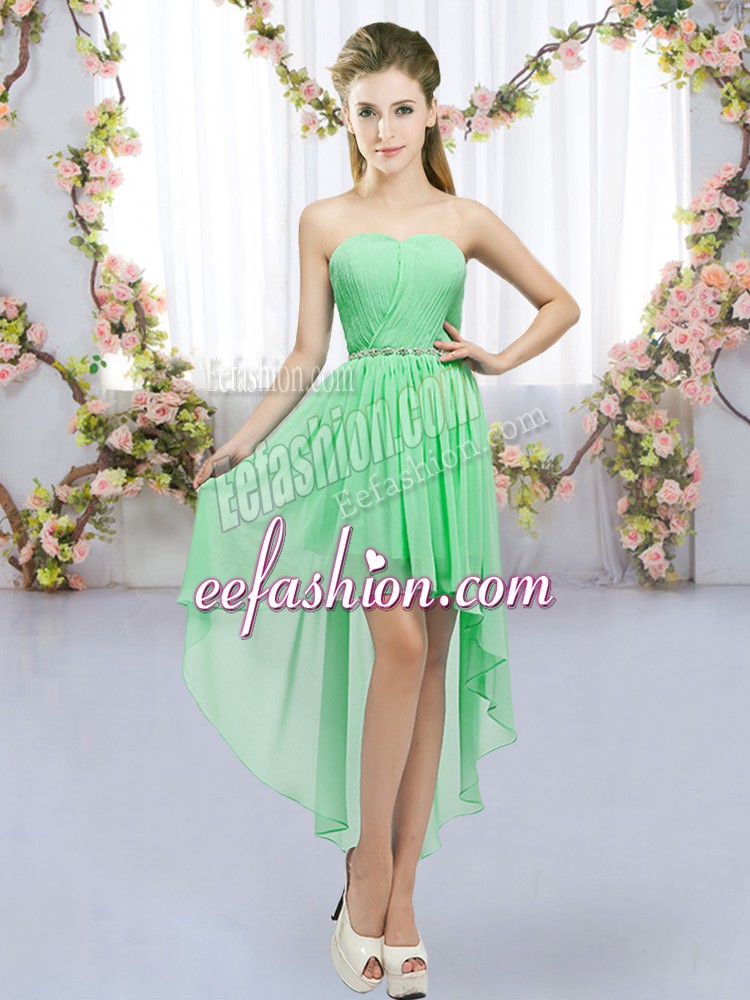 Free and Easy Green Sleeveless Beading High Low Quinceanera Court of Honor Dress