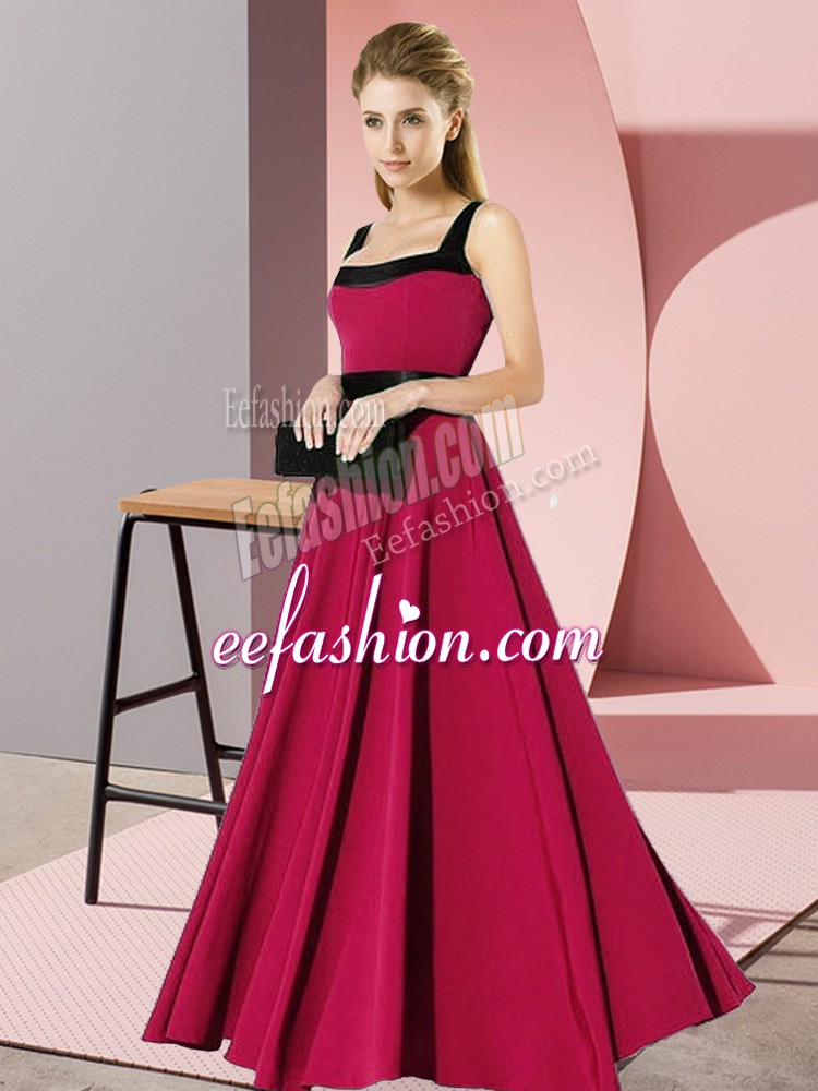 Glamorous Chiffon Square Sleeveless Zipper Belt Bridesmaid Dresses in Fuchsia