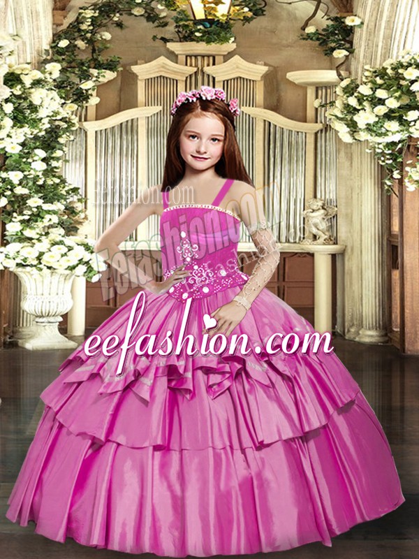  Lilac Sleeveless Beading and Ruffled Layers Floor Length High School Pageant Dress