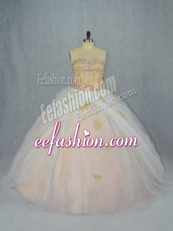 Pretty Ball Gowns Ball Gown Prom Dress Champagne Sweetheart Tulle Sleeveless Lace Up