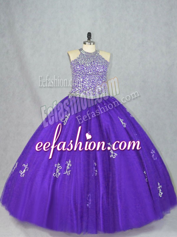  Floor Length Ball Gowns Sleeveless Purple Sweet 16 Quinceanera Dress Lace Up