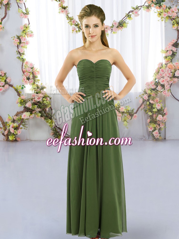  Dark Green Sleeveless Ruching Floor Length Wedding Guest Dresses