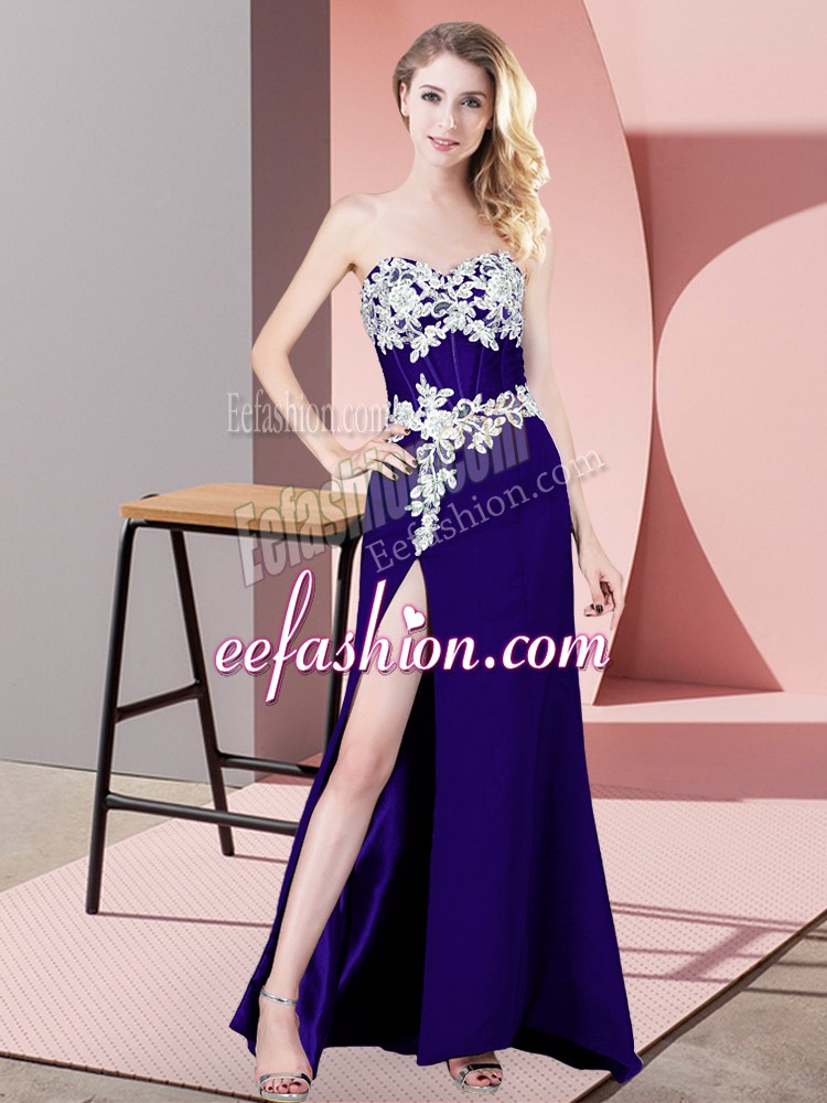 Exquisite Purple Chiffon Lace Up Evening Dress Sleeveless Floor Length Lace and Appliques